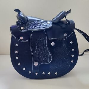 Vintage Leather Western Saddle Bag Studded Embossed Crossbody